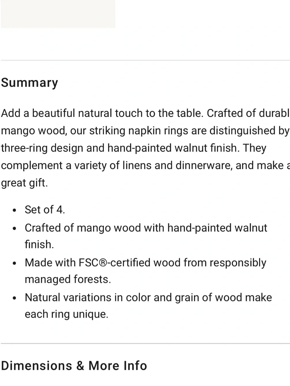 Williams Sonoma Brown Wooden Napkin Rings - Set of 4